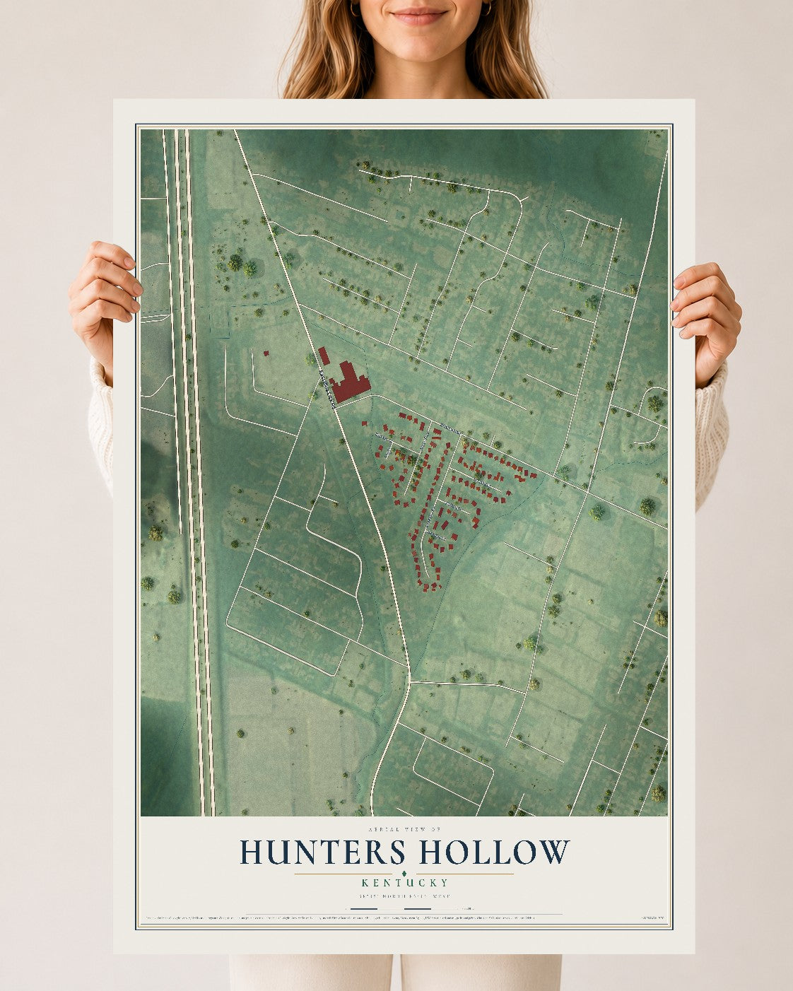 Map of Hunters Hollow, Kentucky, 24 x 36 inch unframed archival matte print