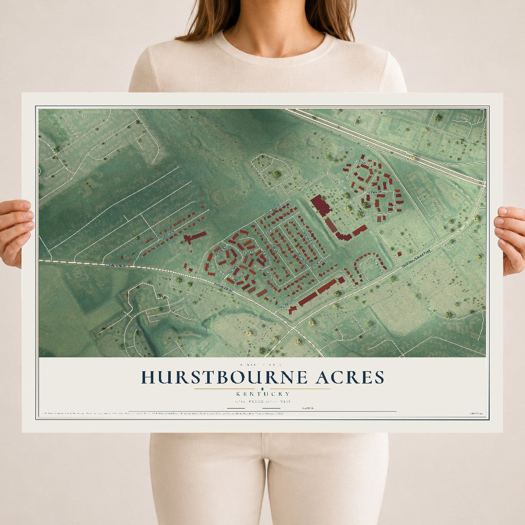Map of Hurstbourne Acres, Kentucky, 18 x 24 inch unframed archival matte print