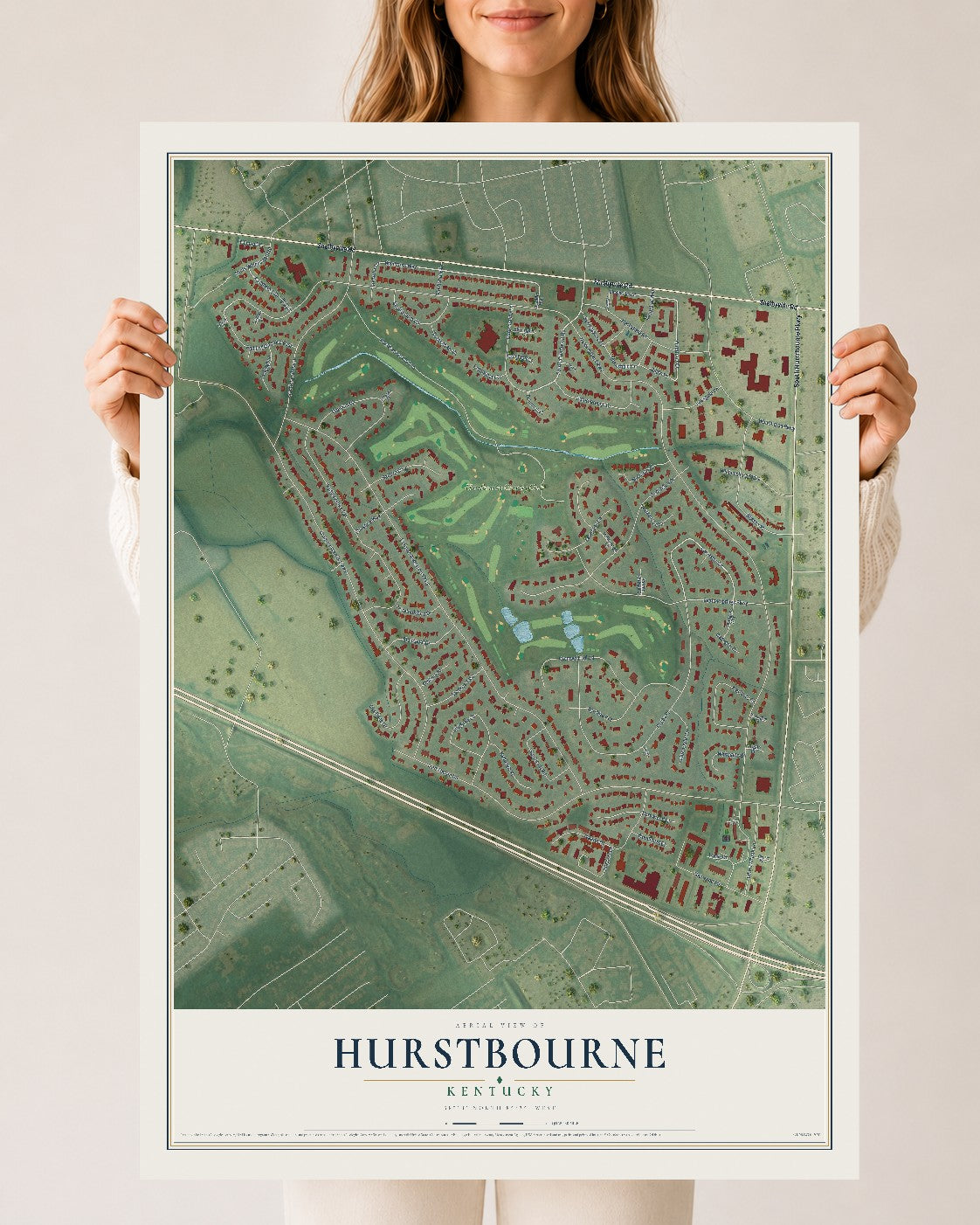 Map of Hurstbourne, Kentucky, 24 x 36 inch unframed archival matte print