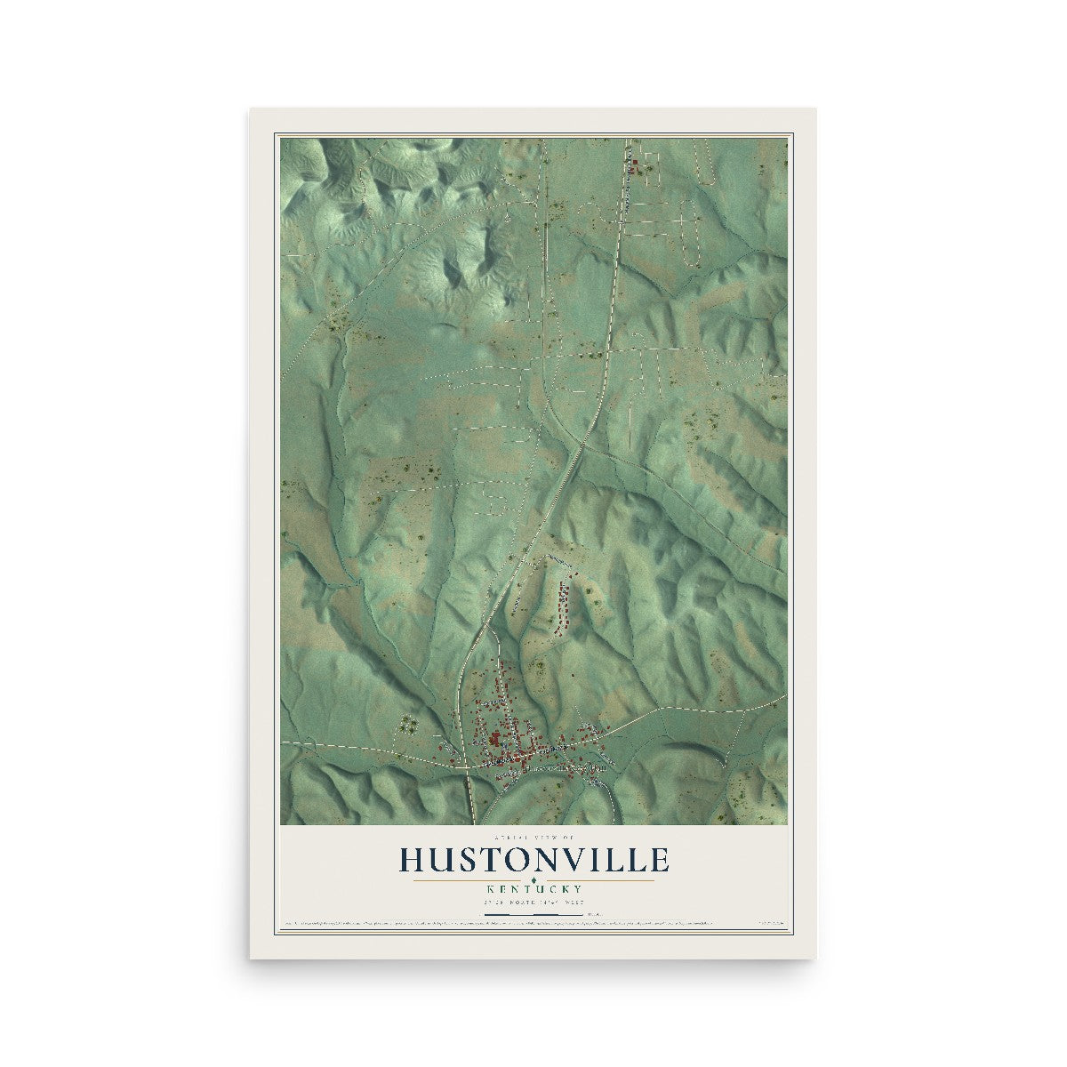 Map of Hustonville, Kentucky, 12 x 18 inch unframed archival matte print