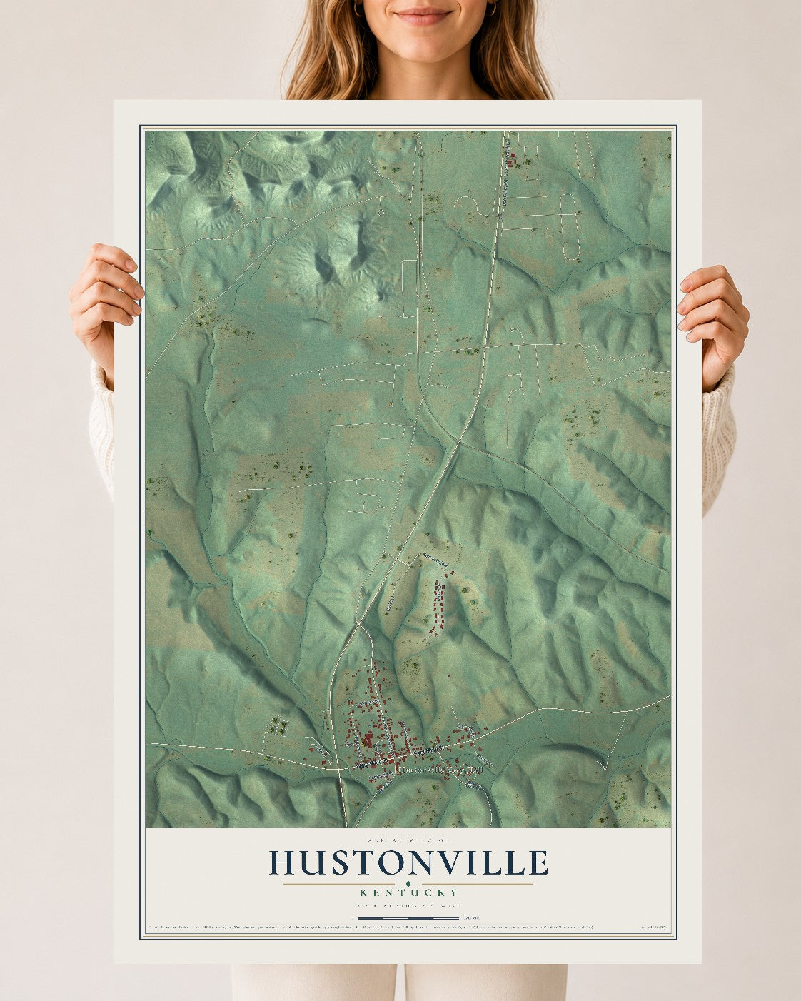 Map of Hustonville, Kentucky, 24 x 36 inch unframed archival matte print