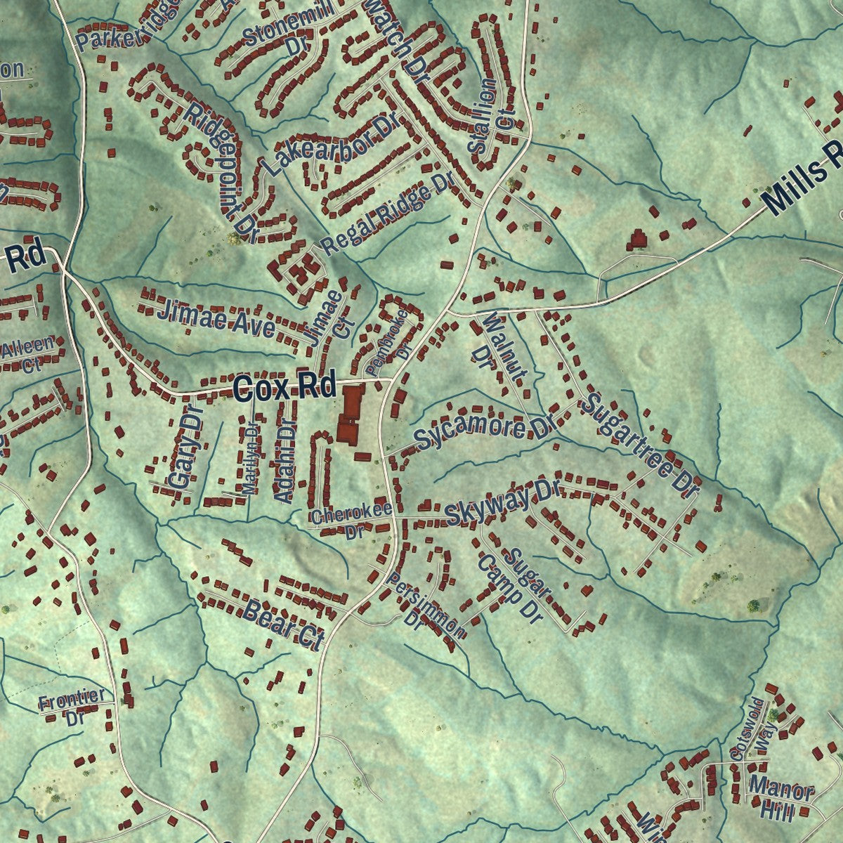 Second close-up of the map of Independence, Kentucky print showing more streets and buildings