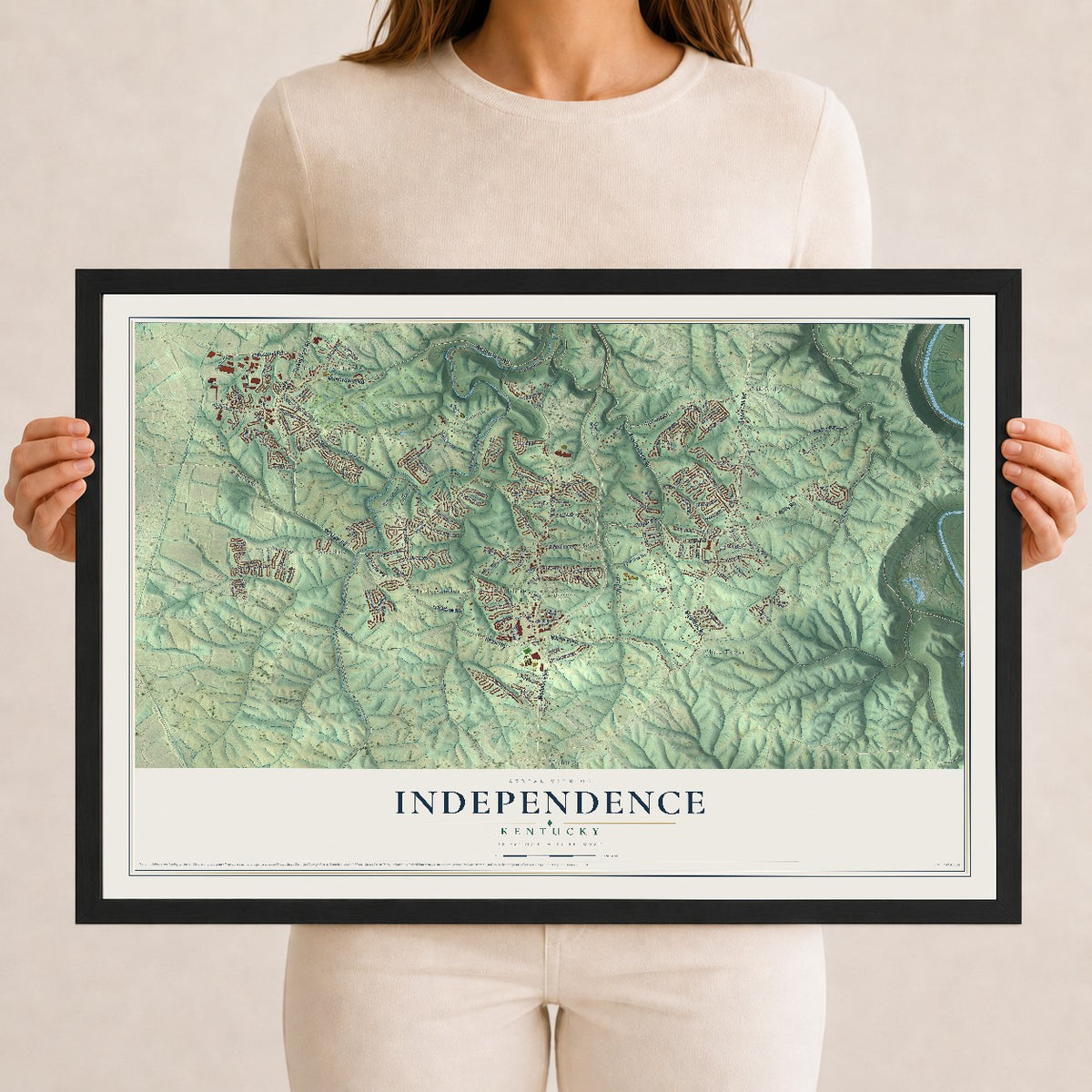 Map of Independence, Kentucky, 12 x 18 inch print in a black wood frame