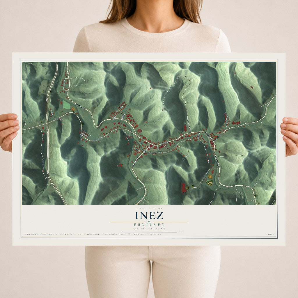 Map of Inez, Kentucky, 18 x 24 inch unframed archival matte print