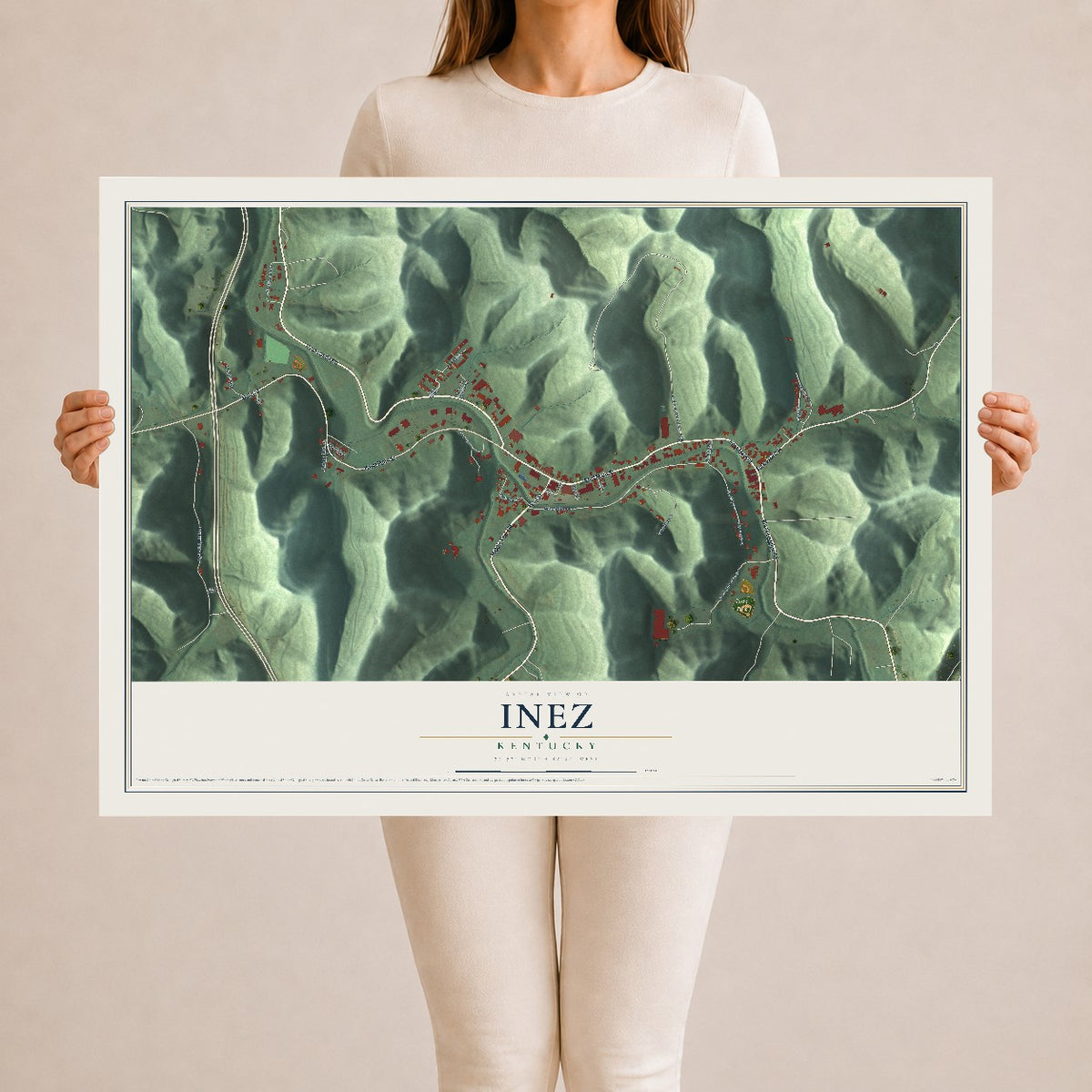 Map of Inez, Kentucky, 24 x 36 inch unframed archival matte print
