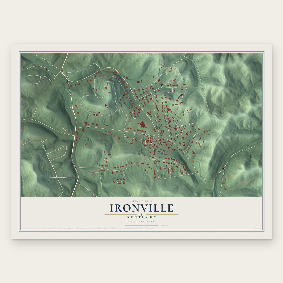 Ironville, Kentucky map print, the full design