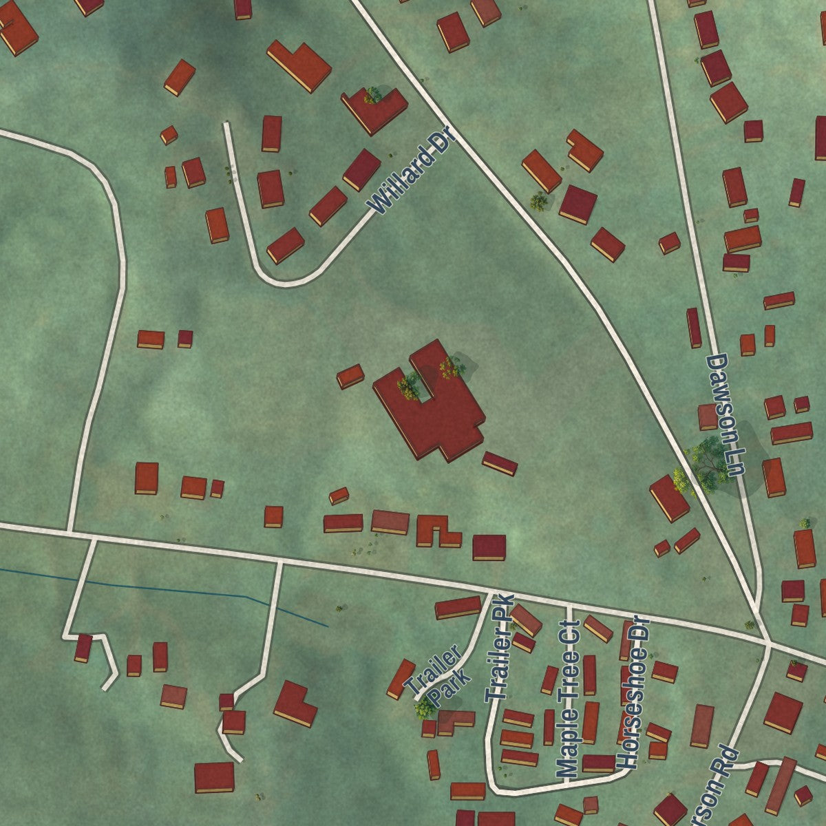 Close-up of the map of Ironville, Kentucky print showing street and building detail