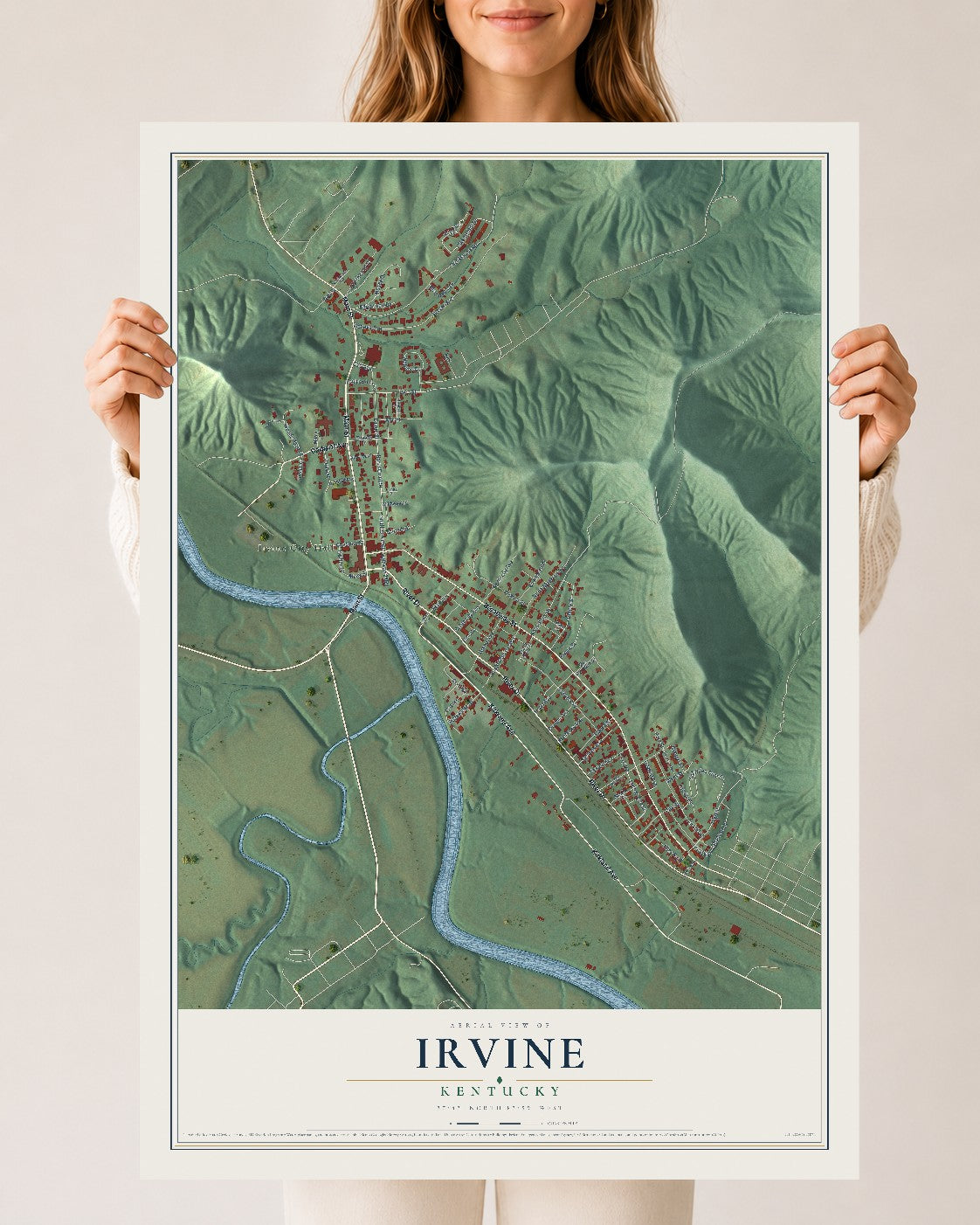 Map of Irvine, Kentucky, 24 x 36 inch unframed archival matte print