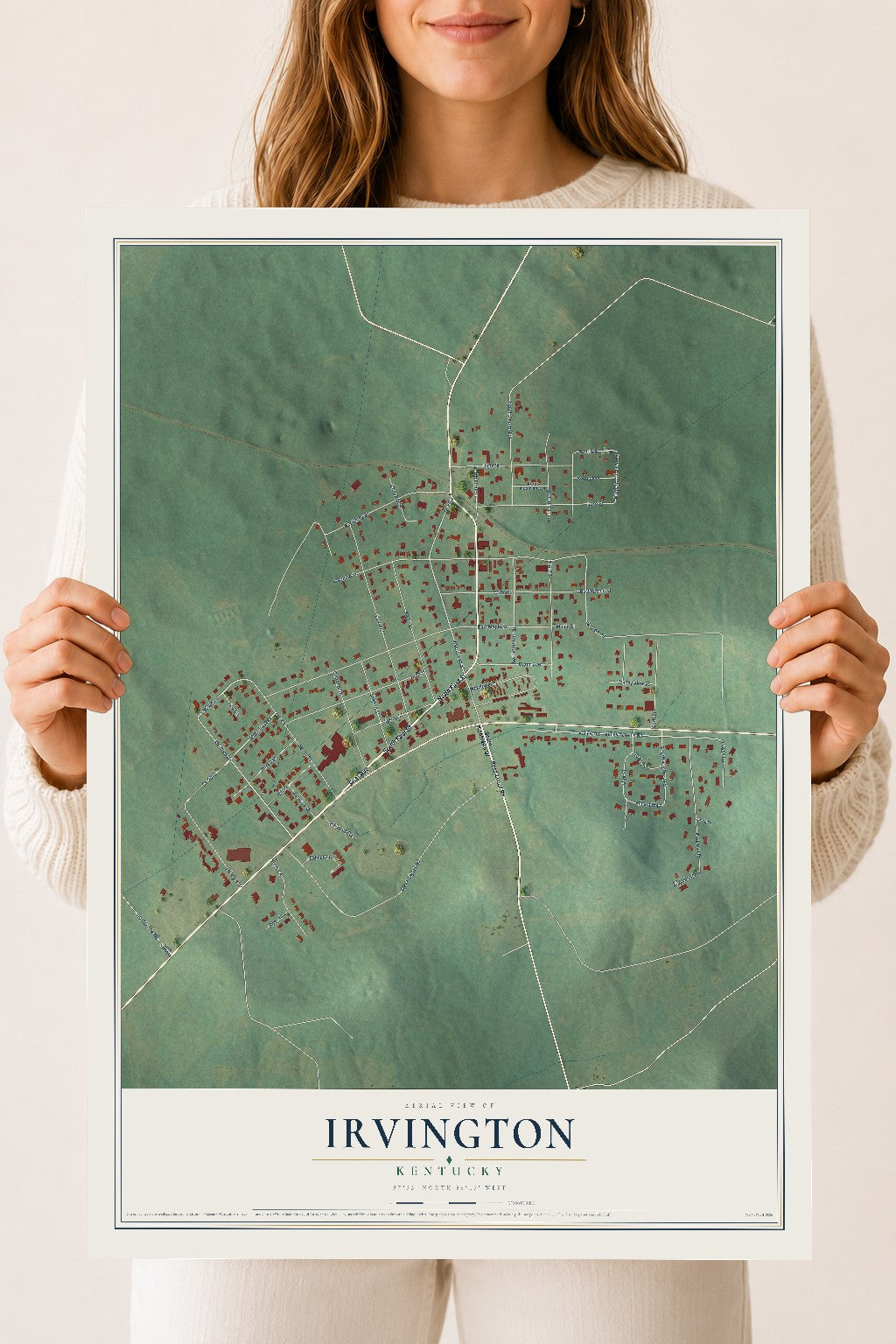 Map of Irvington, Kentucky, 18 x 24 inch unframed archival matte print