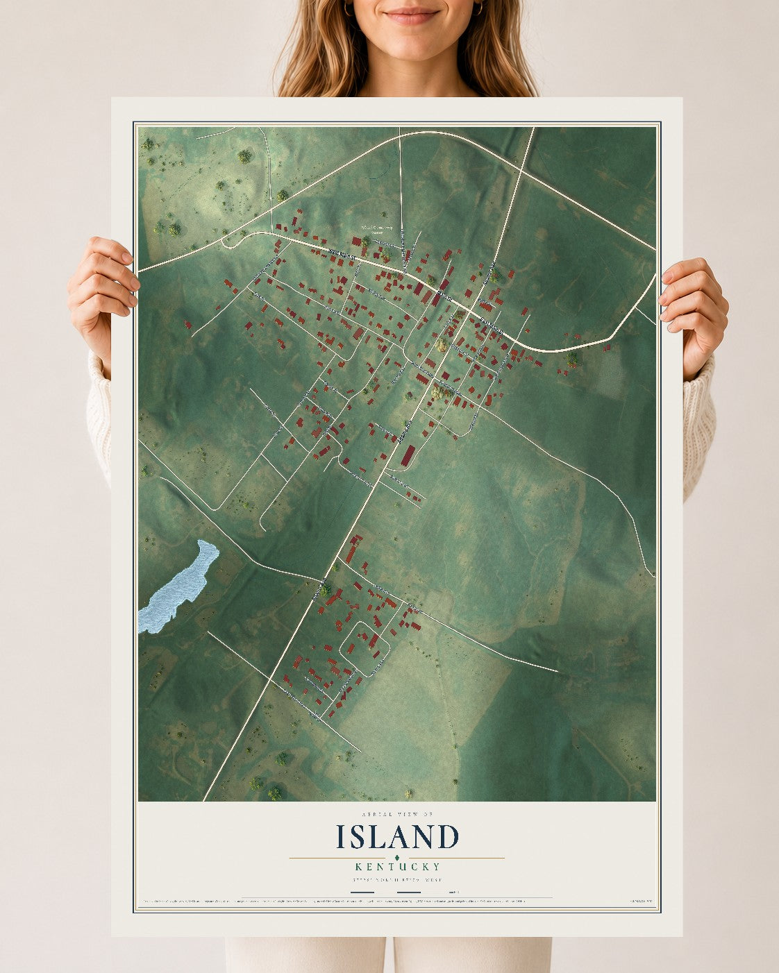 Map of Island, Kentucky, 24 x 36 inch unframed archival matte print