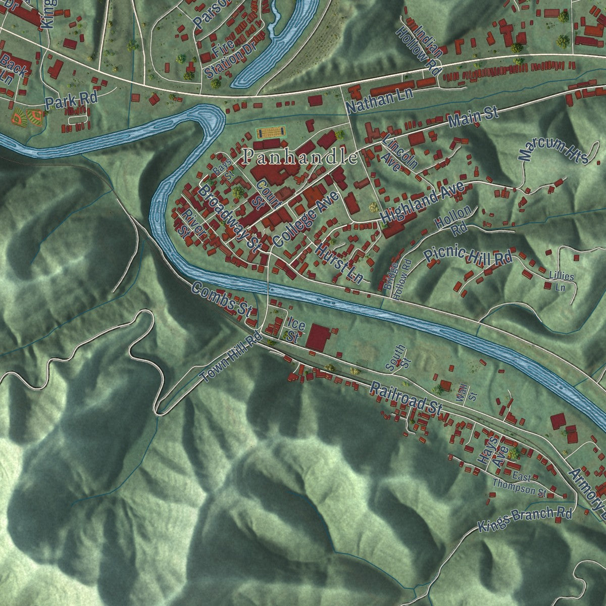 Close-up of the map of Jackson, Kentucky print showing street and building detail