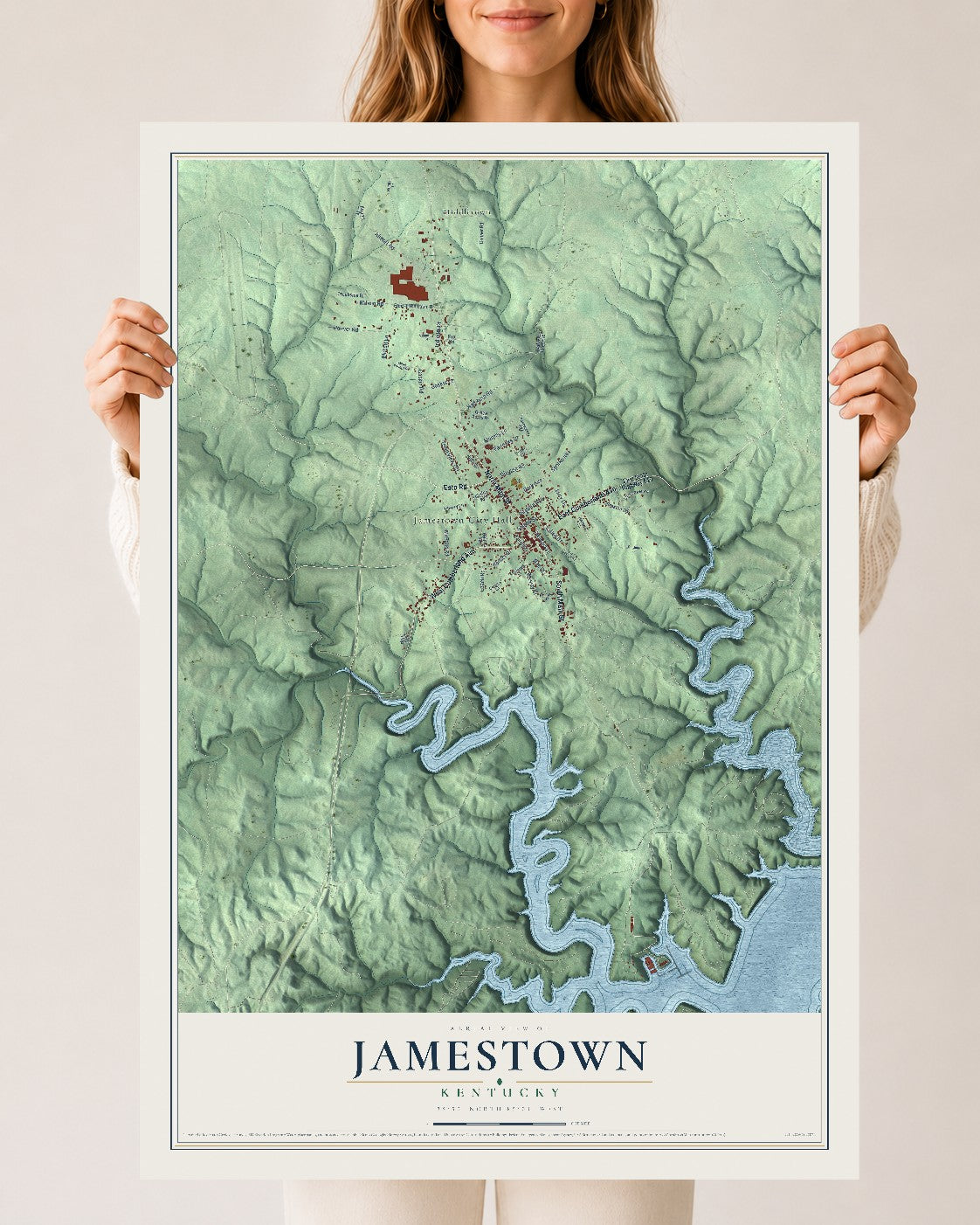 Map of Jamestown, Kentucky, 24 x 36 inch unframed archival matte print
