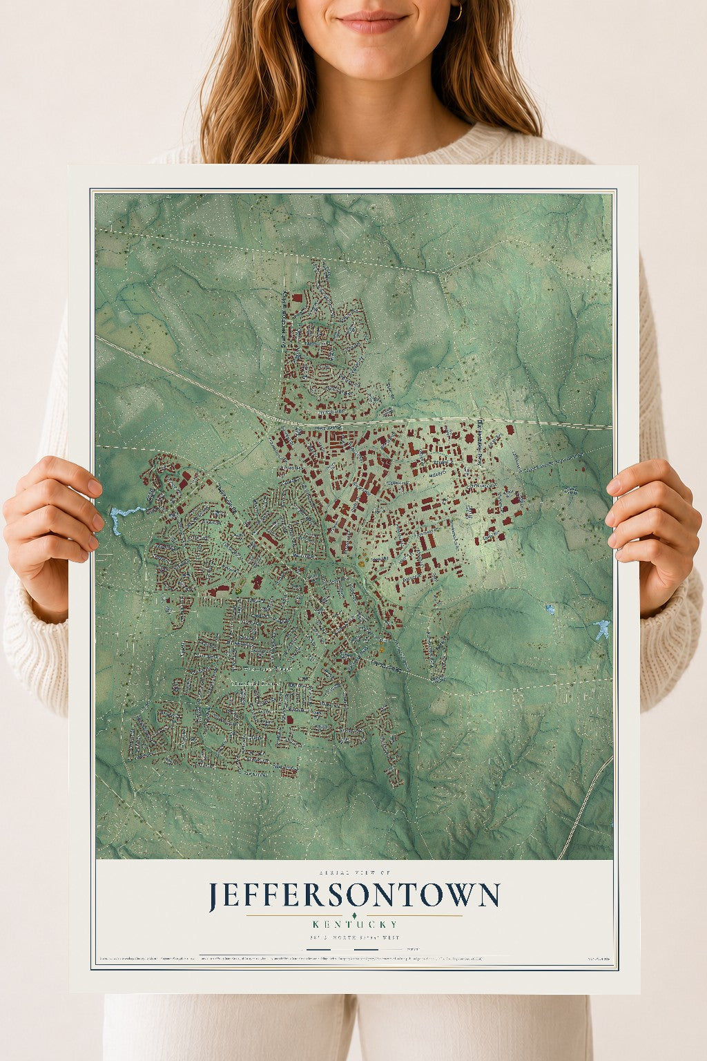 Map of Jeffersontown, Kentucky, 18 x 24 inch unframed archival matte print