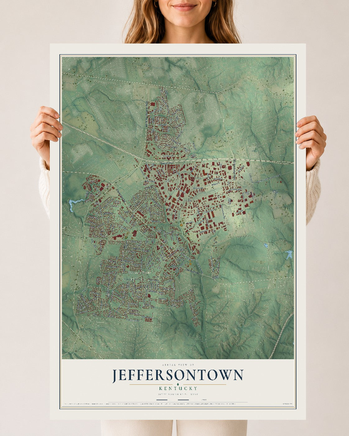 Map of Jeffersontown, Kentucky, 24 x 36 inch unframed archival matte print