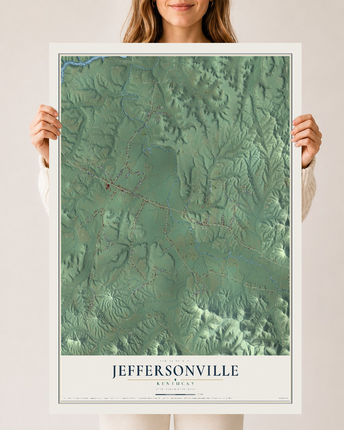 Map of Jeffersonville, Kentucky, 24 x 36 inch unframed archival matte print