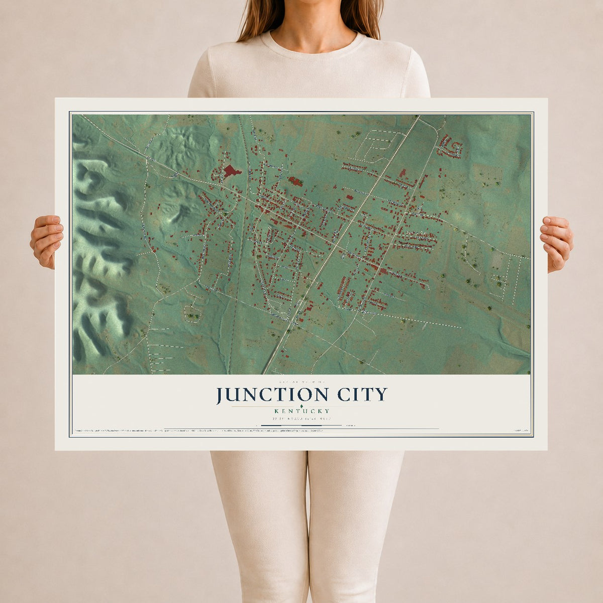 Map of Junction City, Kentucky, 24 x 36 inch unframed archival matte print