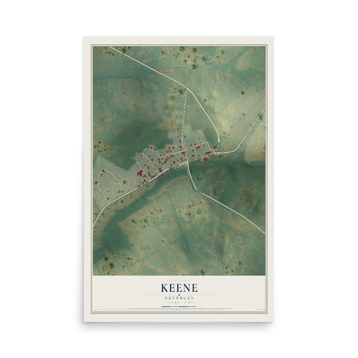 Map of Keene, Kentucky, 12 x 18 inch unframed archival matte print
