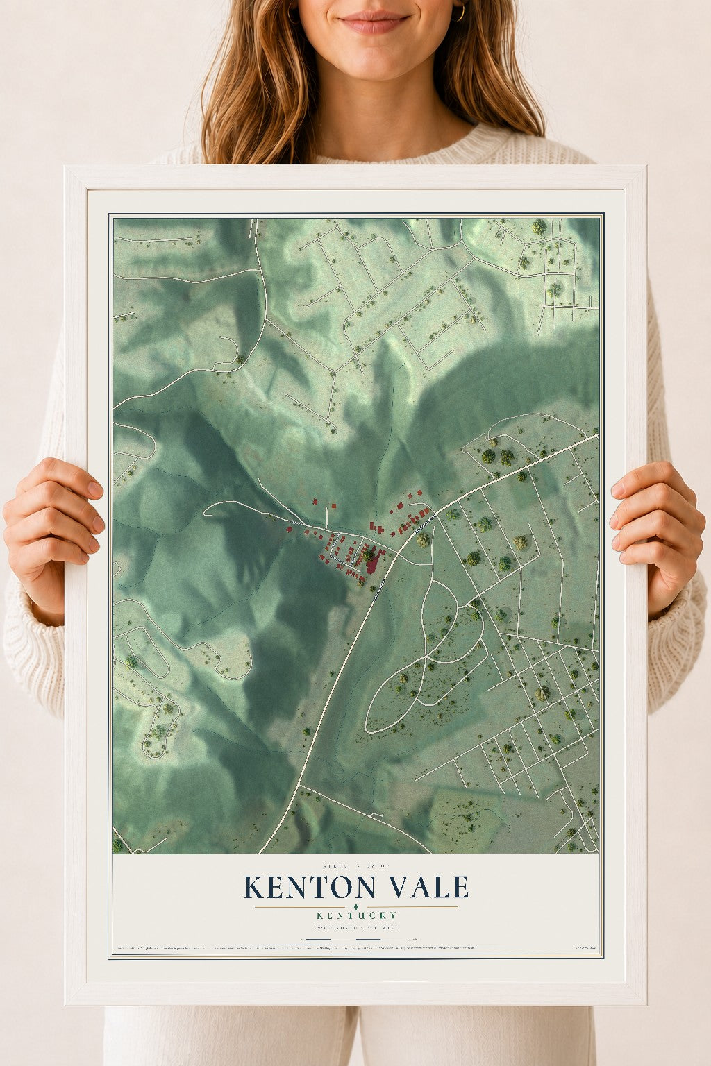 Map of Kenton Vale, Kentucky, 18 x 24 inch print in a white wood frame
