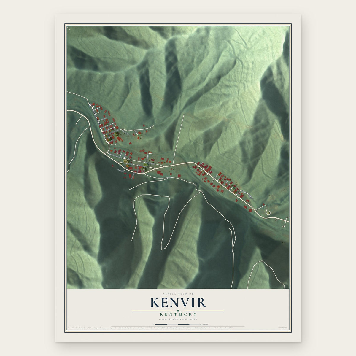 Kenvir, Kentucky map print, the full design