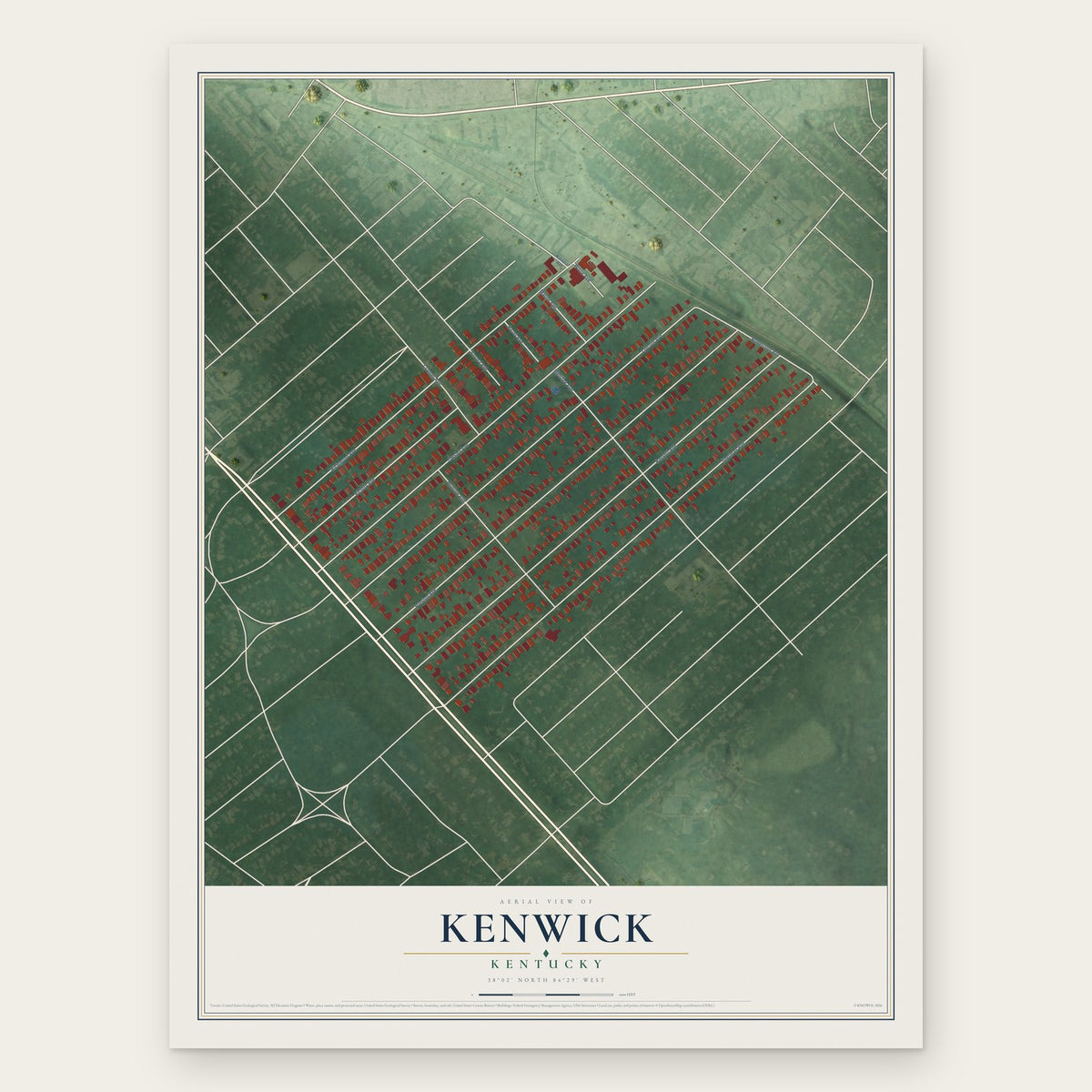 Kenwick, Kentucky map print, the full design