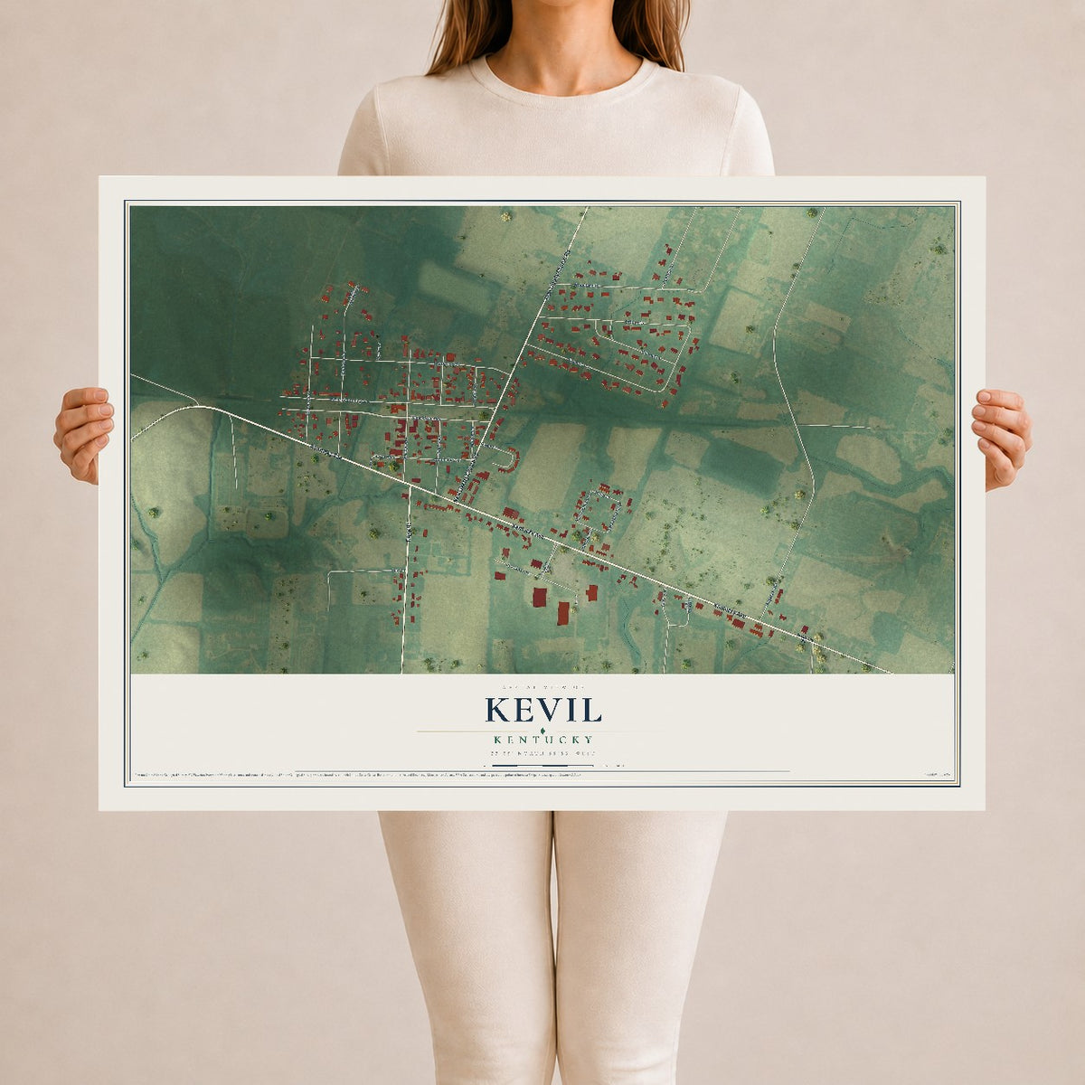Map of Kevil, Kentucky, 24 x 36 inch unframed archival matte print