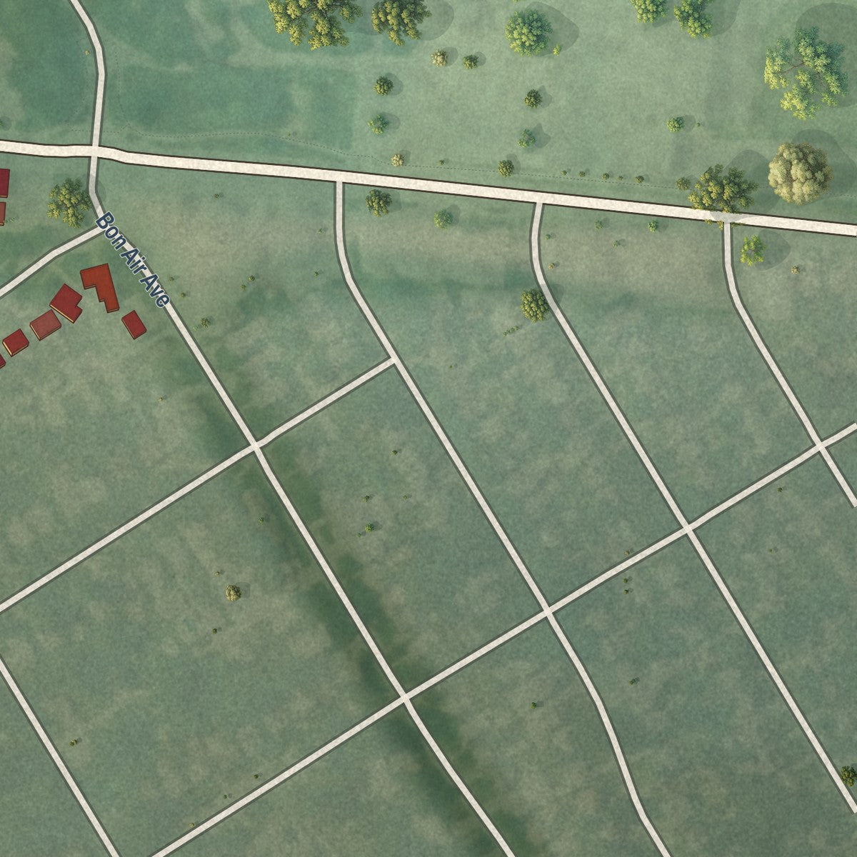 Second close-up of the map of Kingsley, Kentucky print showing more streets and buildings