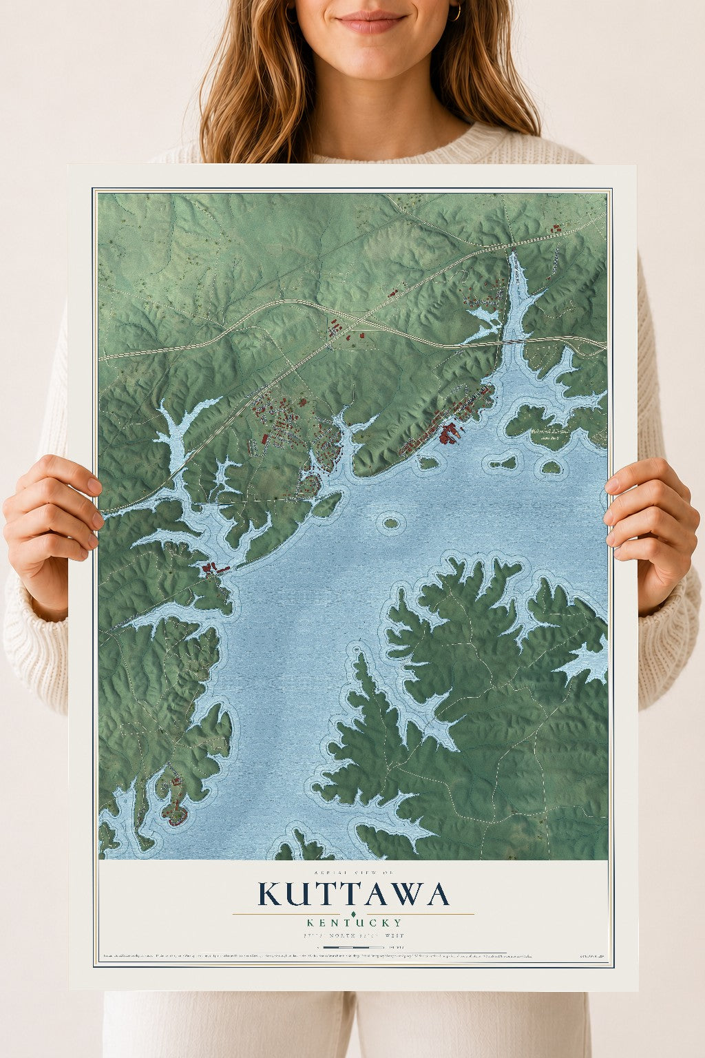 Map of Kuttawa, Kentucky, 18 x 24 inch unframed archival matte print