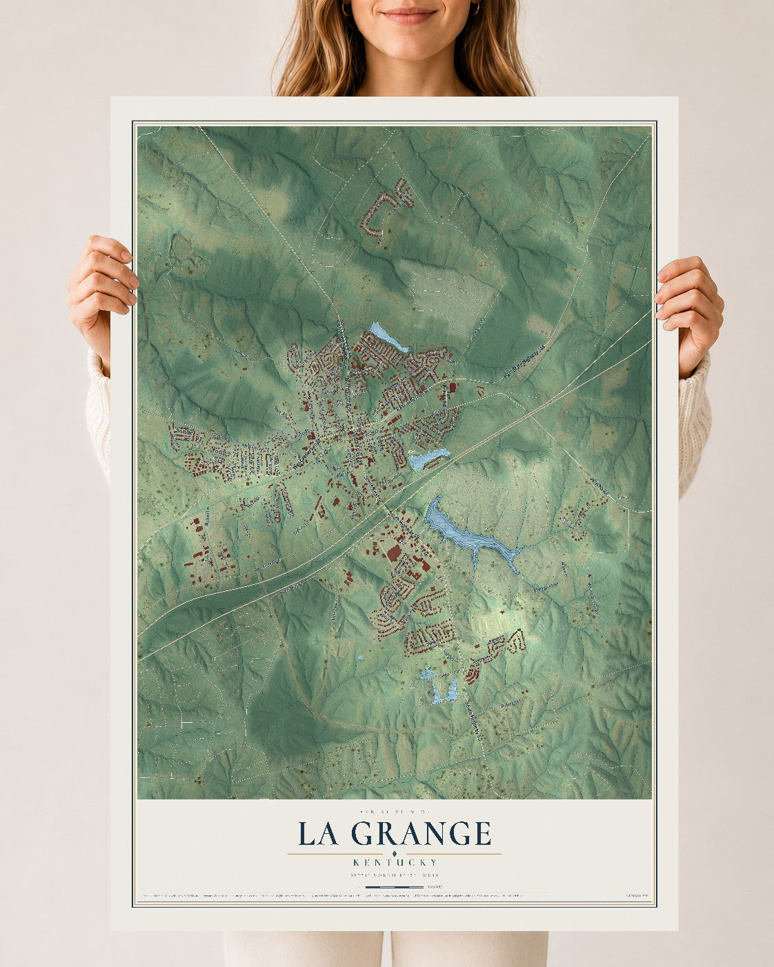 Map of La Grange, Kentucky, 24 x 36 inch unframed archival matte print
