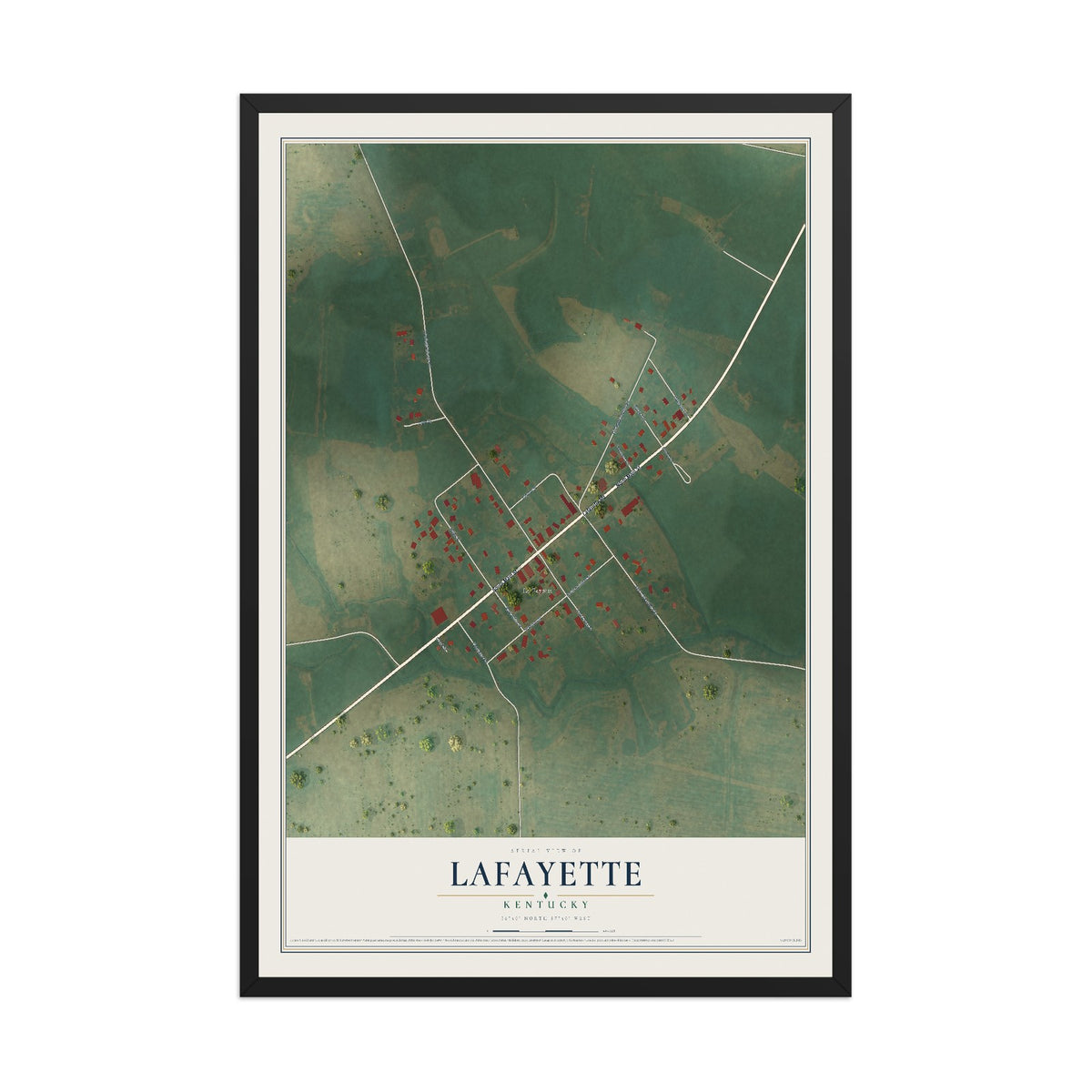 Map of LaFayette, Kentucky, 12 x 18 inch print in a black wood frame