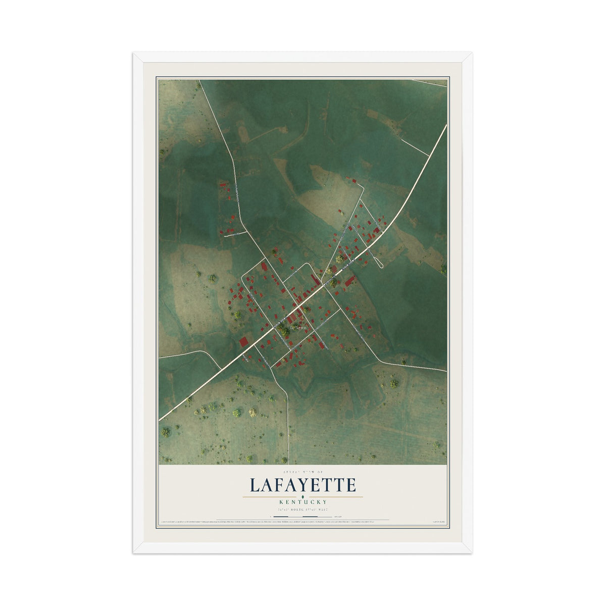 Map of LaFayette, Kentucky, 12 x 18 inch print in a white wood frame