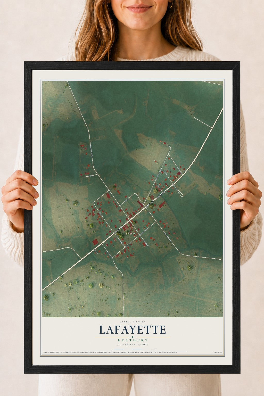 Map of LaFayette, Kentucky, 18 x 24 inch print in a black wood frame