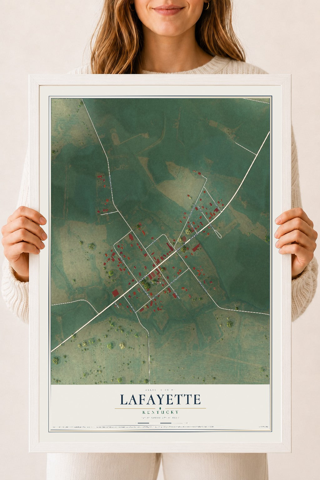 Map of LaFayette, Kentucky, 18 x 24 inch print in a white wood frame
