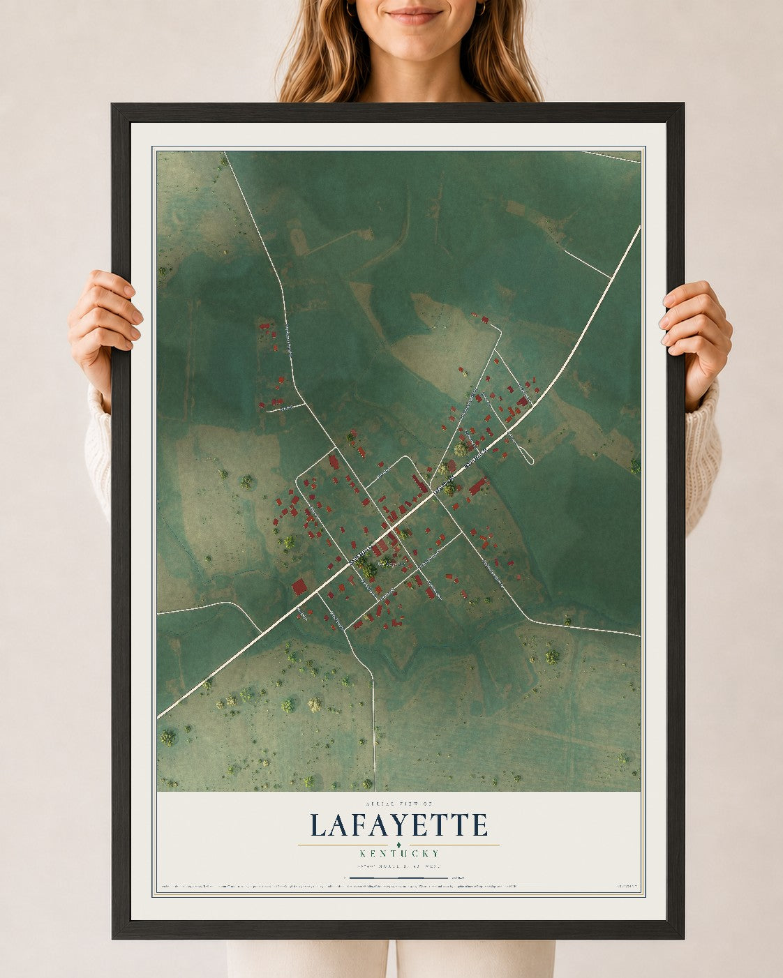 Map of LaFayette, Kentucky, 24 x 36 inch print in a black wood frame