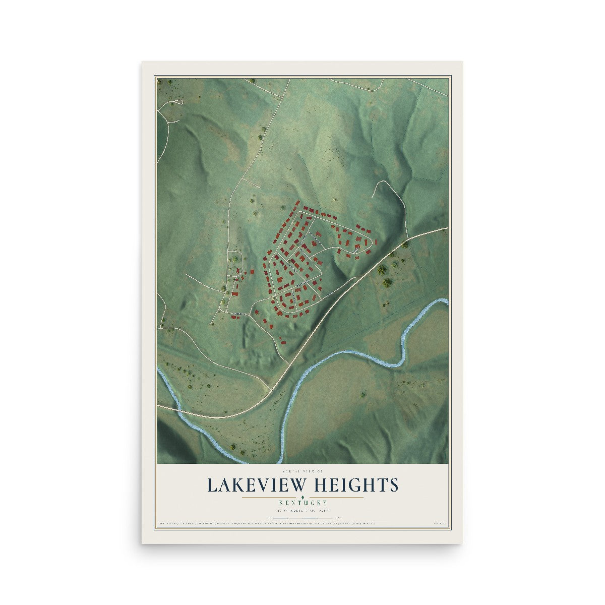 Map of Lakeview Heights, Kentucky, 12 x 18 inch unframed archival matte print