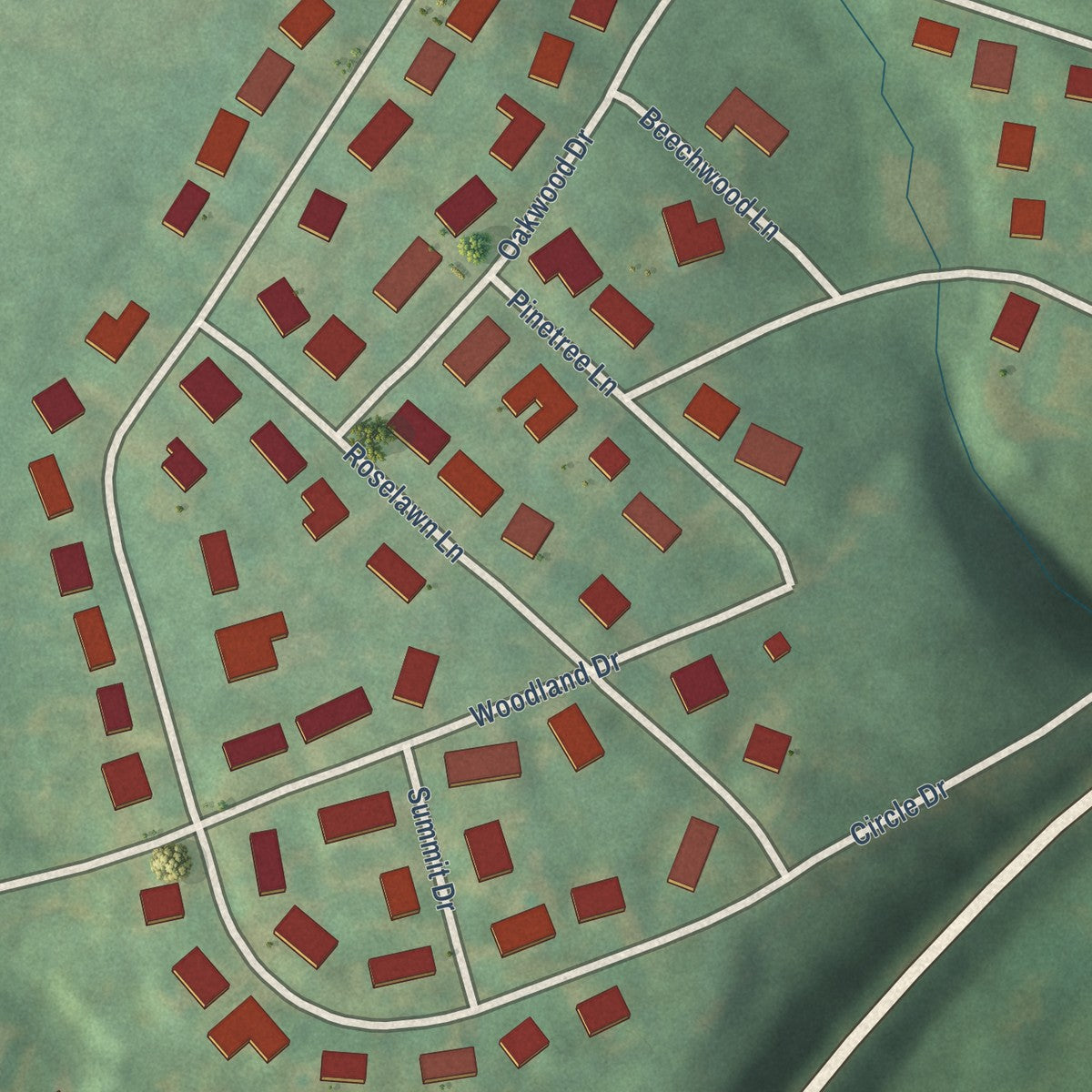 Close-up of the map of Lakeview Heights, Kentucky print showing street and building detail