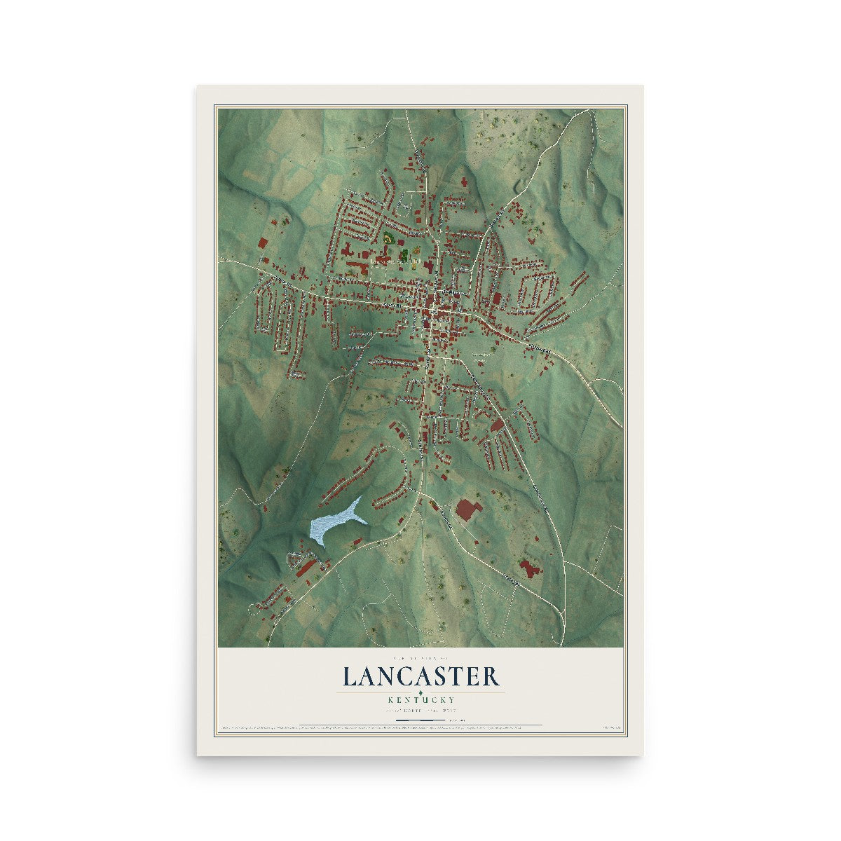 Map of Lancaster, Kentucky, 12 x 18 inch unframed archival matte print