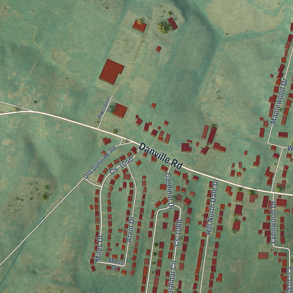 Second close-up of the map of Lancaster, Kentucky print showing more streets and buildings
