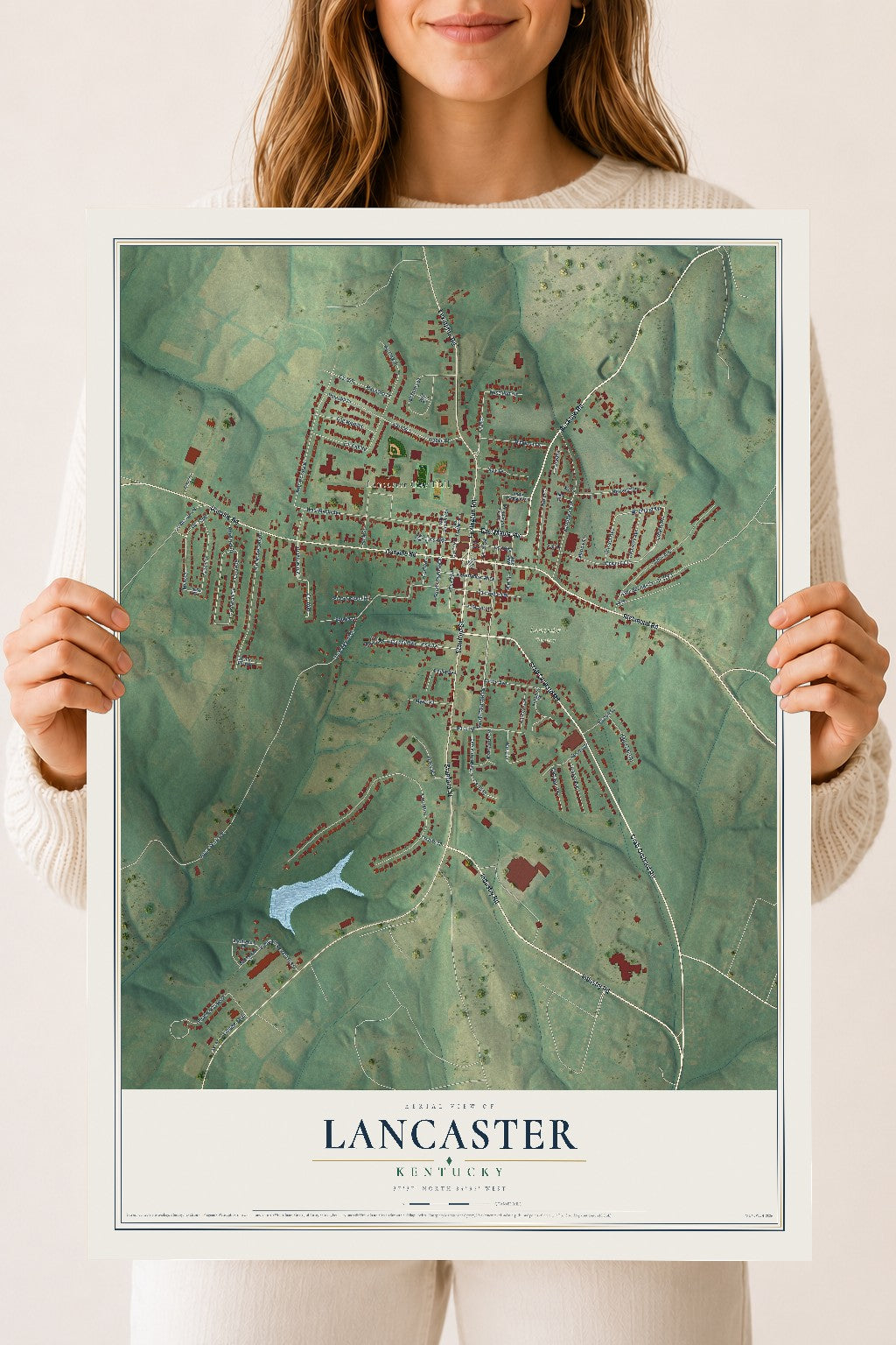 Map of Lancaster, Kentucky, 18 x 24 inch unframed archival matte print