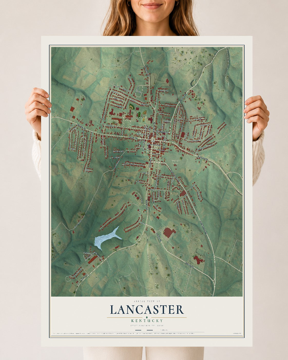 Map of Lancaster, Kentucky, 24 x 36 inch unframed archival matte print