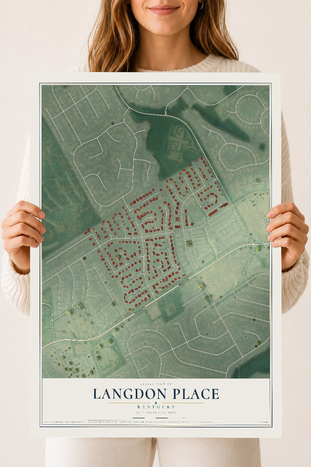 Map of Langdon Place, Kentucky, 18 x 24 inch unframed archival matte print