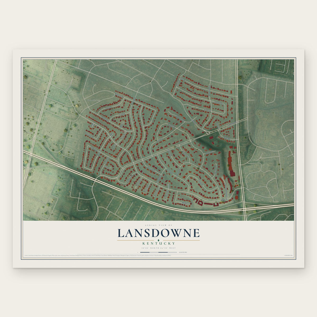 Lansdowne, Kentucky map print, the full design