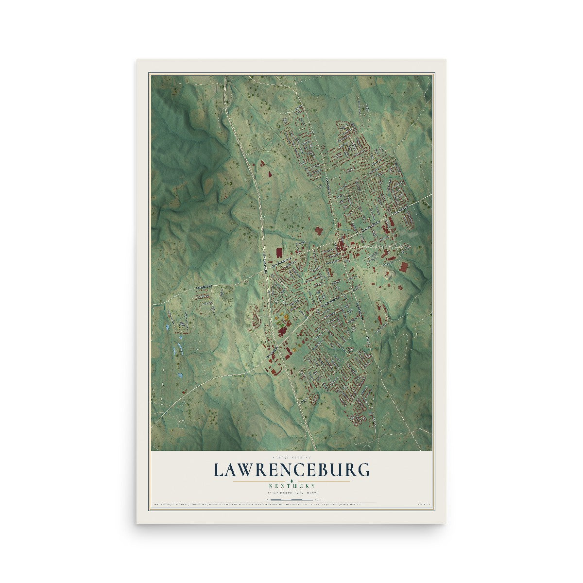 Map of Lawrenceburg, Kentucky, 12 x 18 inch unframed archival matte print