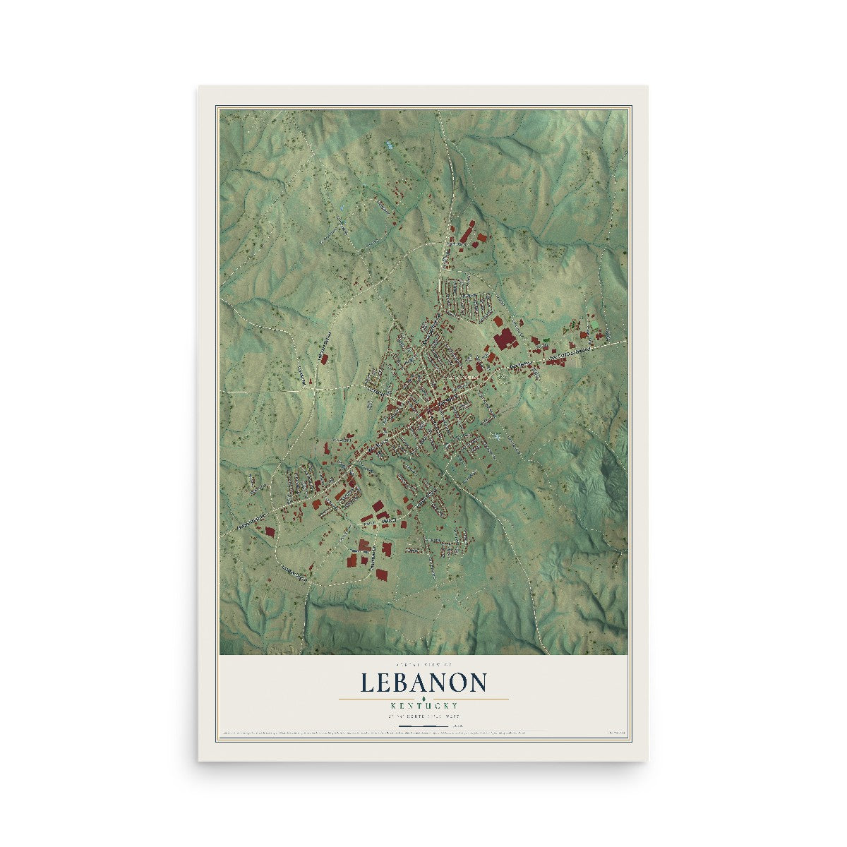 Map of Lebanon, Kentucky, 12 x 18 inch unframed archival matte print