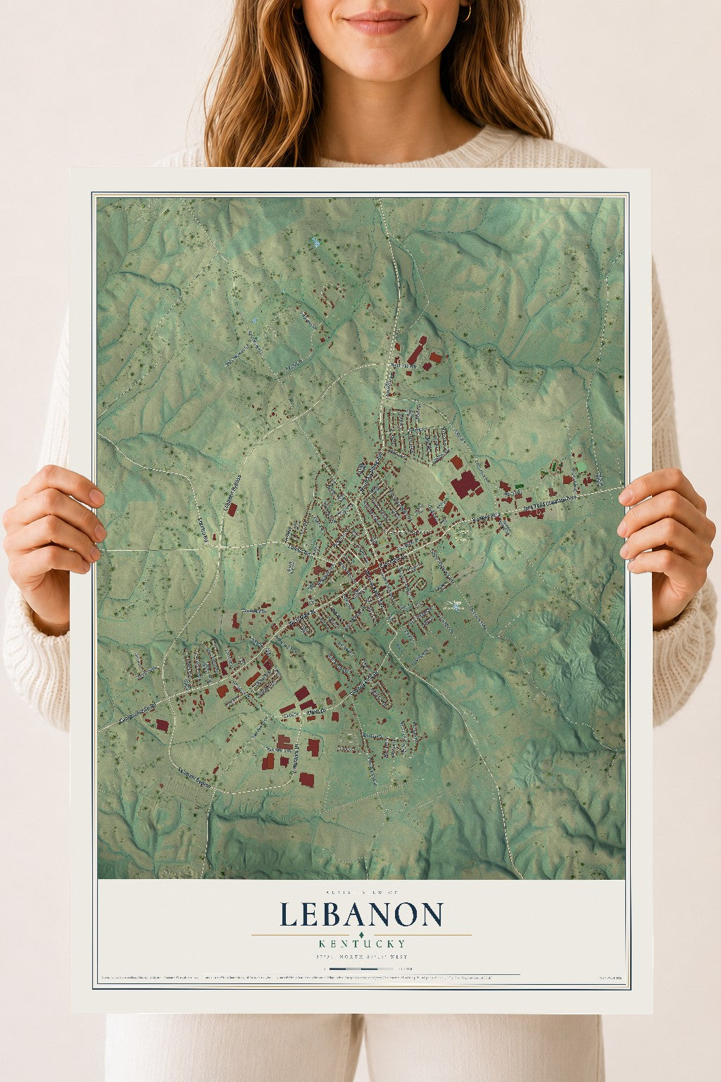 Map of Lebanon, Kentucky, 18 x 24 inch unframed archival matte print