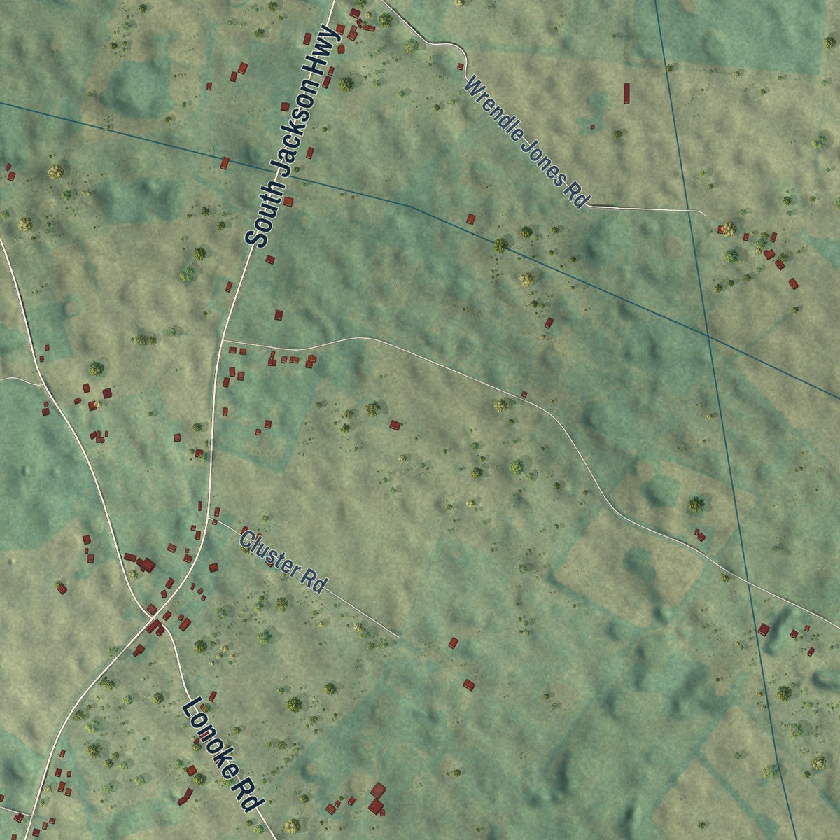 Close-up of the map of LeGrande, Kentucky print showing street and building detail