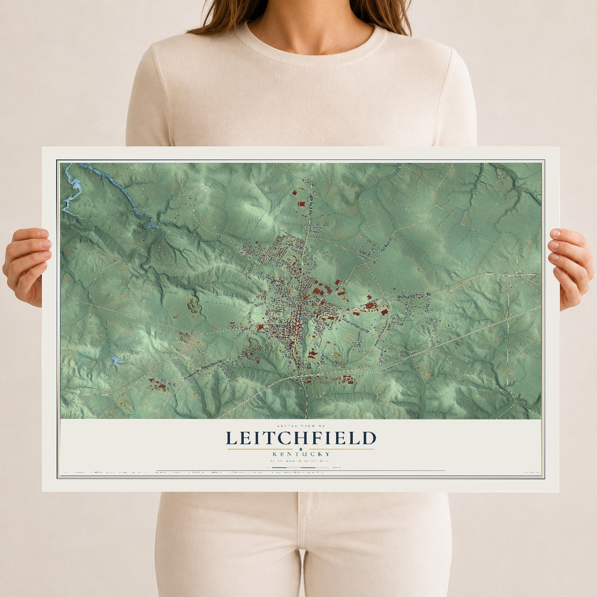Map of Leitchfield, Kentucky, 12 x 18 inch unframed archival matte print