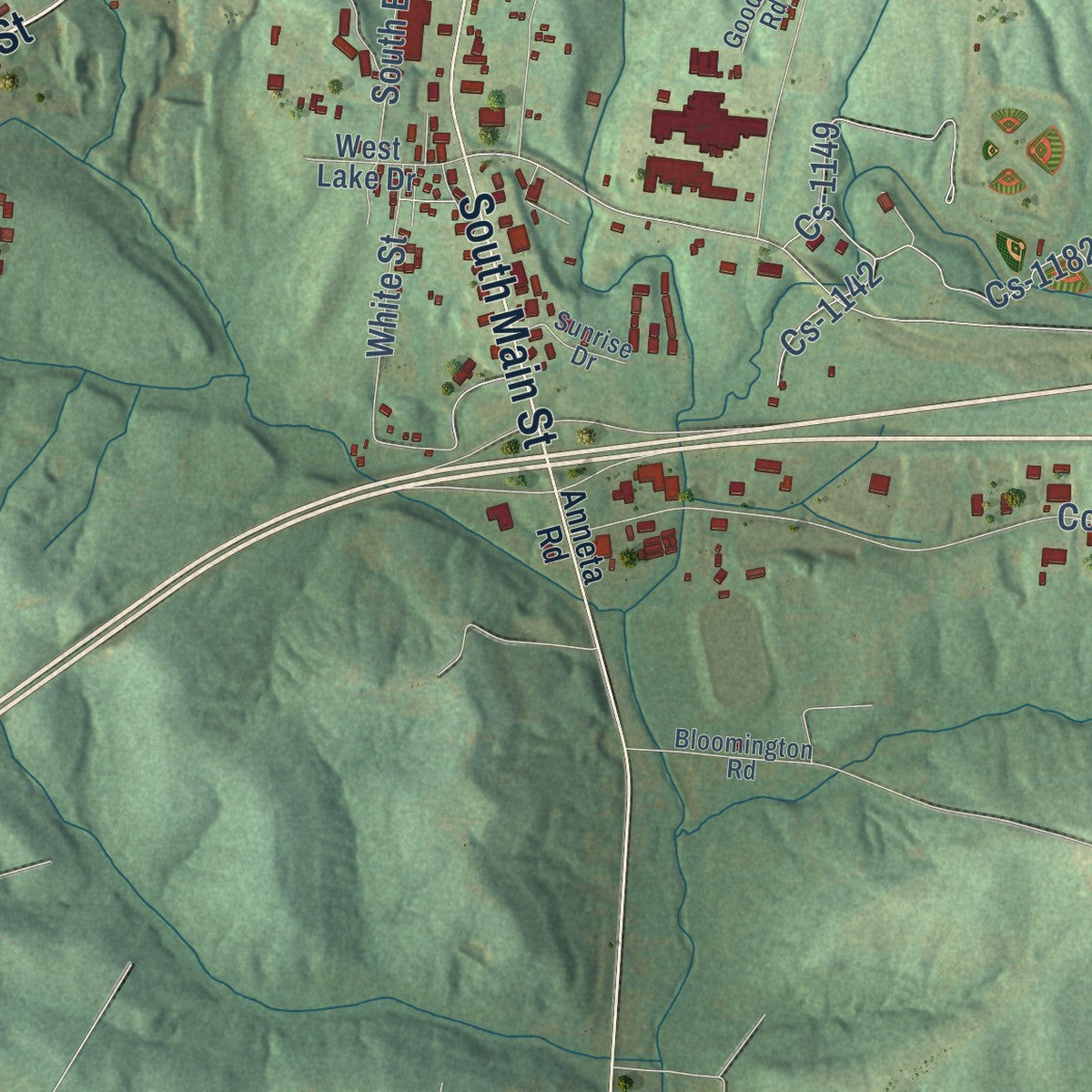 Second close-up of the map of Leitchfield, Kentucky print showing more streets and buildings