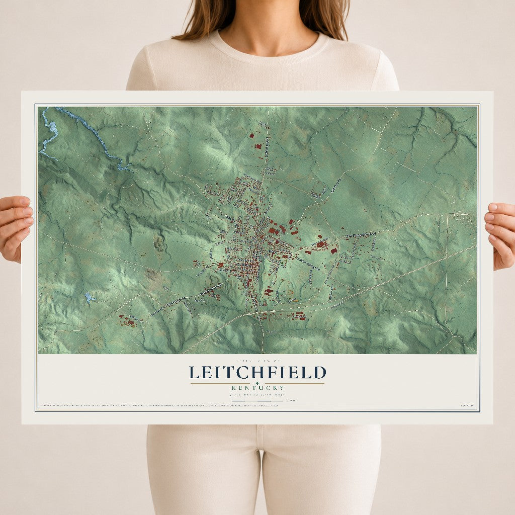 Map of Leitchfield, Kentucky, 18 x 24 inch unframed archival matte print