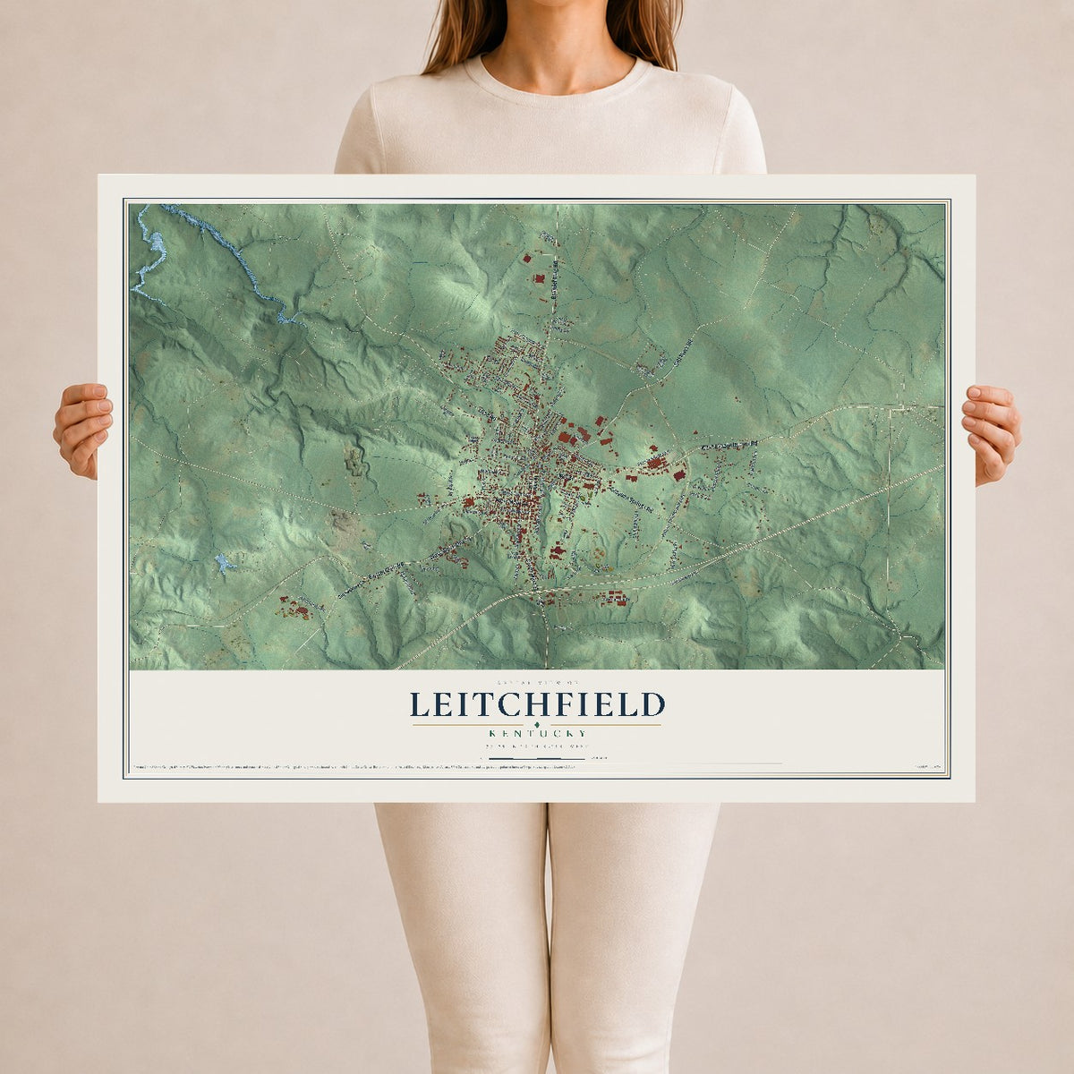 Map of Leitchfield, Kentucky, 24 x 36 inch unframed archival matte print