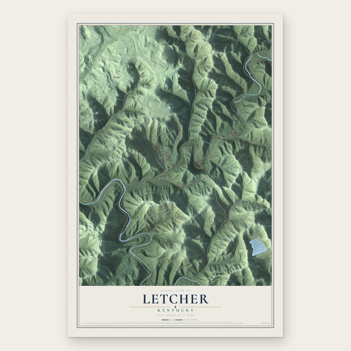 Letcher, Kentucky map print, the full design